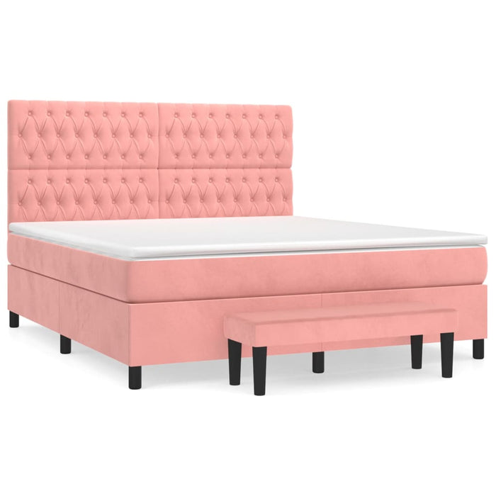 Pat box spring cu saltea, roz, 180x200 cm, catifea - WALTI WALTI
