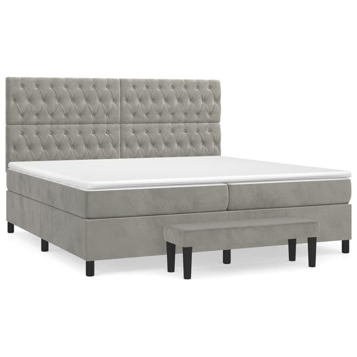 Pat box spring cu saltea, gri deschis, 200x200 cm, catifea - WALTI WALTI