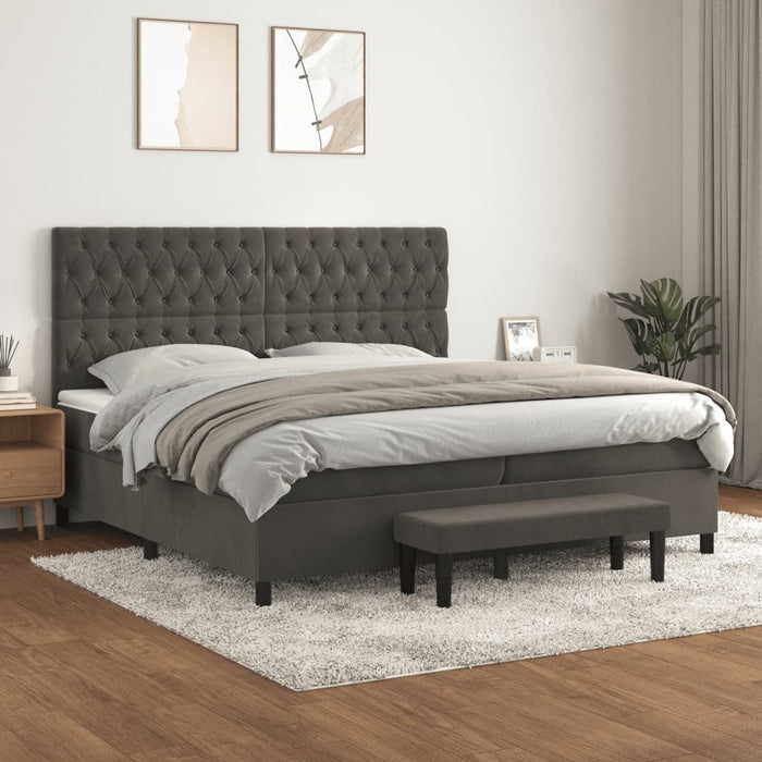 Pat box spring cu saltea, gri închis, 200x200 cm, catifea - WALTI WALTI