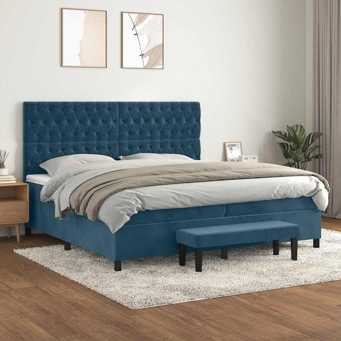 Pat box spring cu saltea, albastru închis, 200x200 cm, catifea - WALTI WALTI