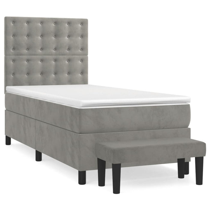 Pat continental cu saltea, gri deschis, 80x200 cm, catifea - WALTI WALTI