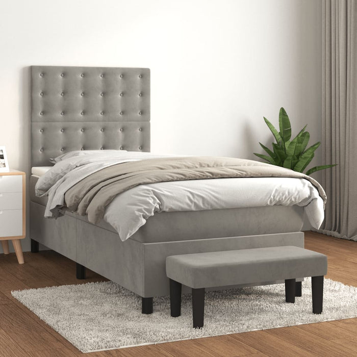 Pat continental cu saltea, gri deschis, 80x200 cm, catifea - WALTI WALTI