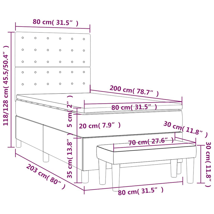 Pat box spring cu saltea, albastru închis, 80x200 cm, catifea - WALTI WALTI