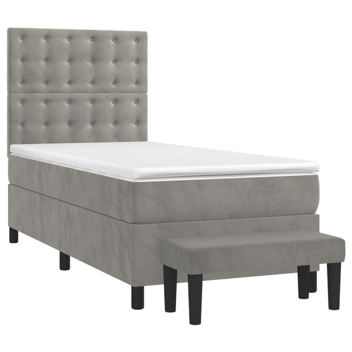 Pat box spring cu saltea, gri deschis, 90x190 cm, catifea - WALTI WALTI