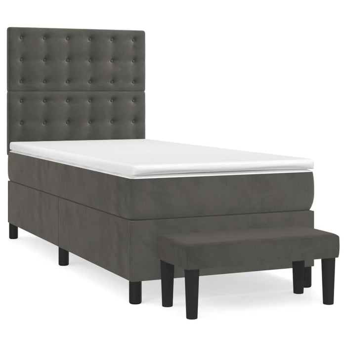 Pat box spring cu saltea, gri închis, 90x190 cm, catifea - WALTI WALTI