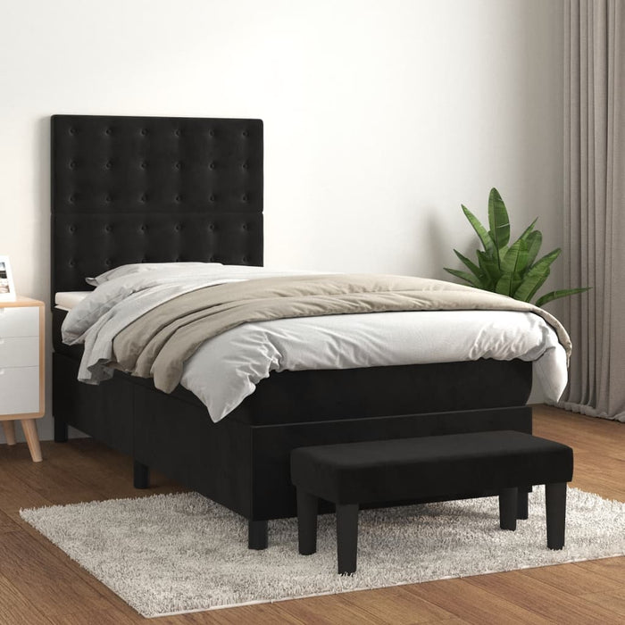 Pat box spring cu saltea, negru, 90x190 cm, catifea - WALTI WALTI