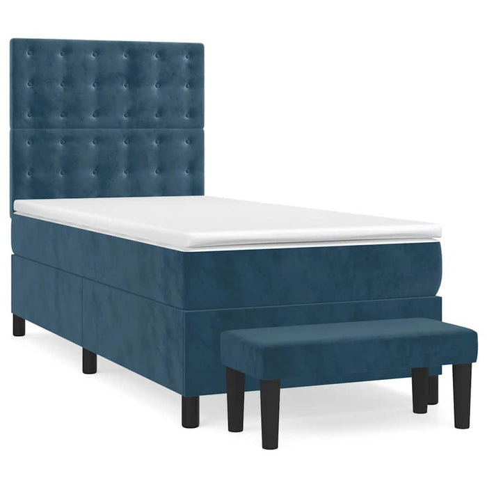 Pat box spring cu saltea, albastru închis, 90x190 cm, catifea - WALTI WALTI