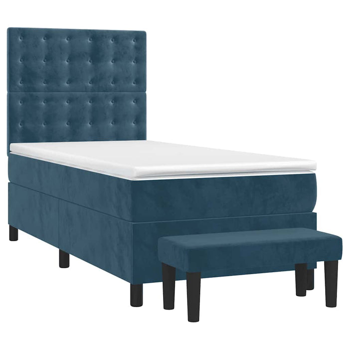 Pat box spring cu saltea, albastru închis, 90x190 cm, catifea - WALTI WALTI