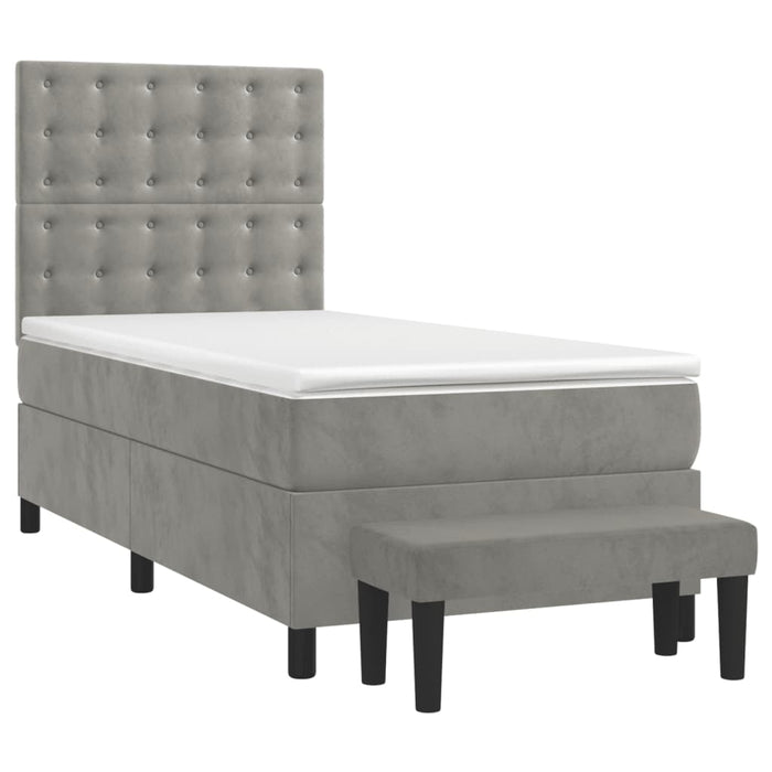 Pat box spring cu saltea, gri deschis, 90x200 cm, catifea - WALTI WALTI