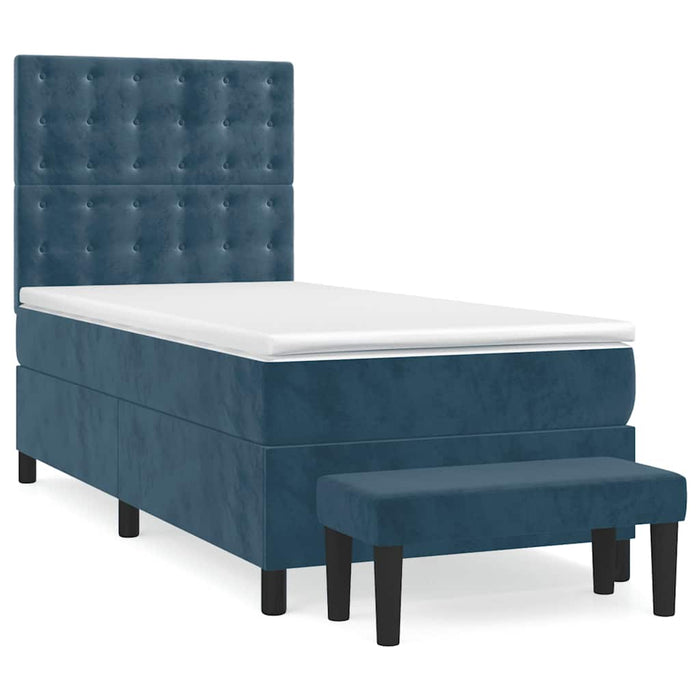 Pat box spring cu saltea, albastru închis, 90x200 cm, catifea - WALTI WALTI