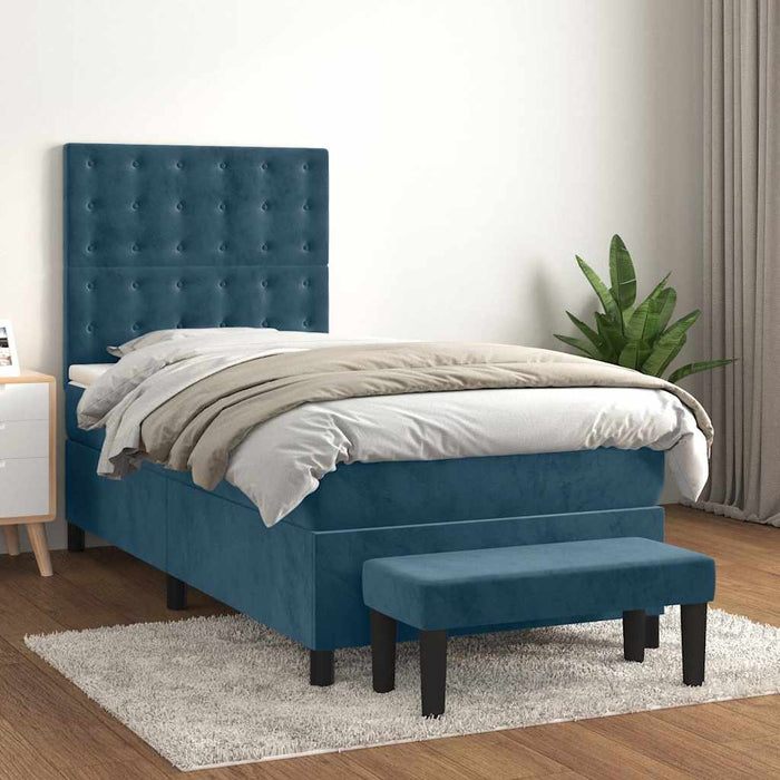 Pat box spring cu saltea, albastru închis, 90x200 cm, catifea - WALTI WALTI