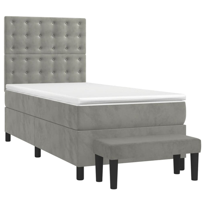 Pat box spring cu saltea, gri deschis, 100x200 cm, catifea - WALTI WALTI