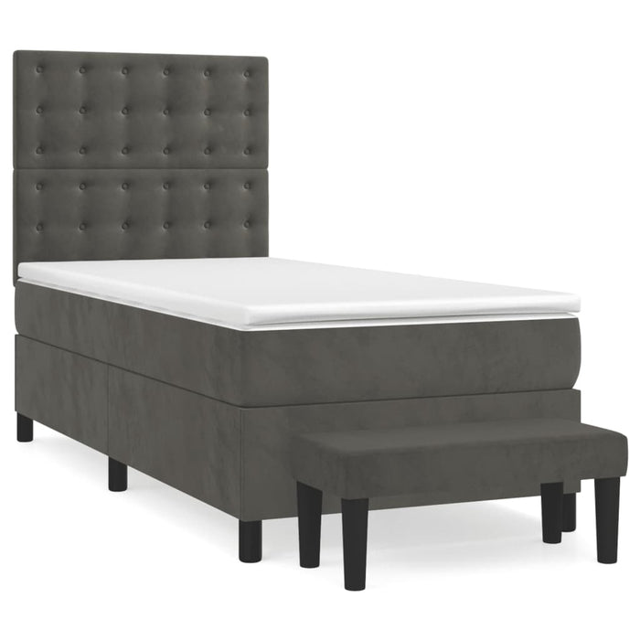 Pat box spring cu saltea, gri închis, 100x200 cm, catifea - WALTI WALTI