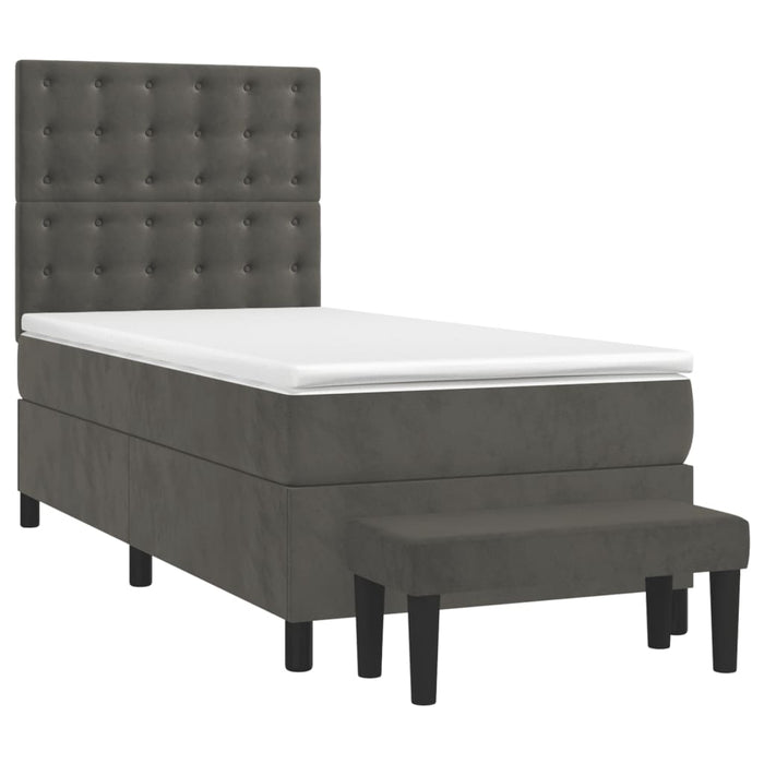 Pat box spring cu saltea, gri închis, 100x200 cm, catifea - WALTI WALTI