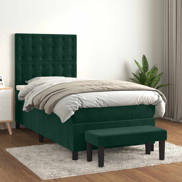 Pat box spring cu saltea, verde închis, 100x200 cm, catifea - WALTI WALTI
