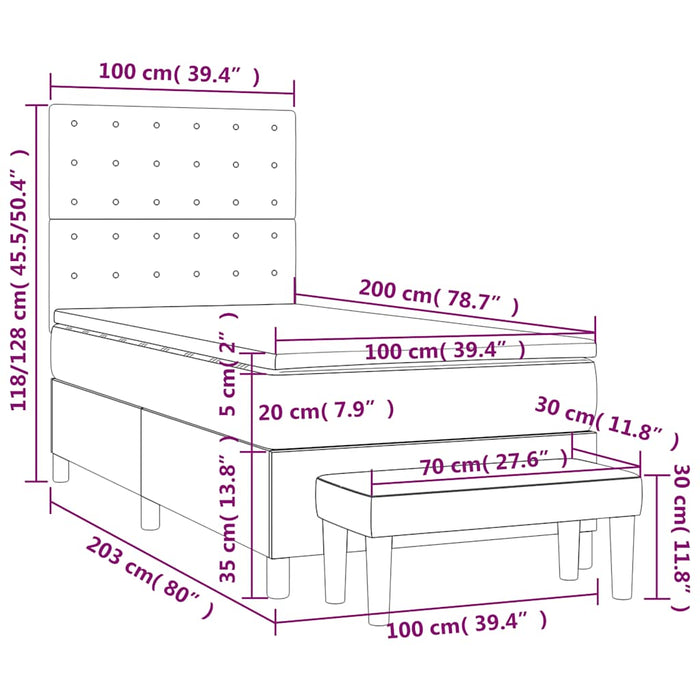 Pat box spring cu saltea, albastru închis, 100x200 cm, catifea - WALTI WALTI