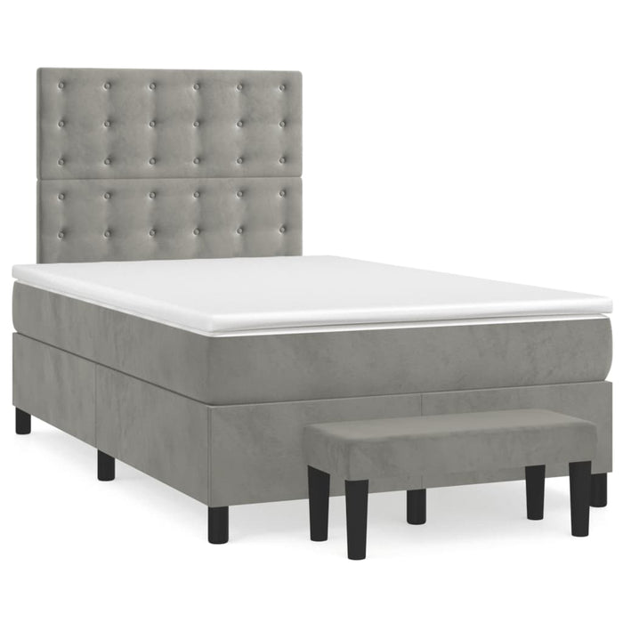 Pat continental cu saltea, gri deschis, 120x200 cm, catifea - WALTI WALTI