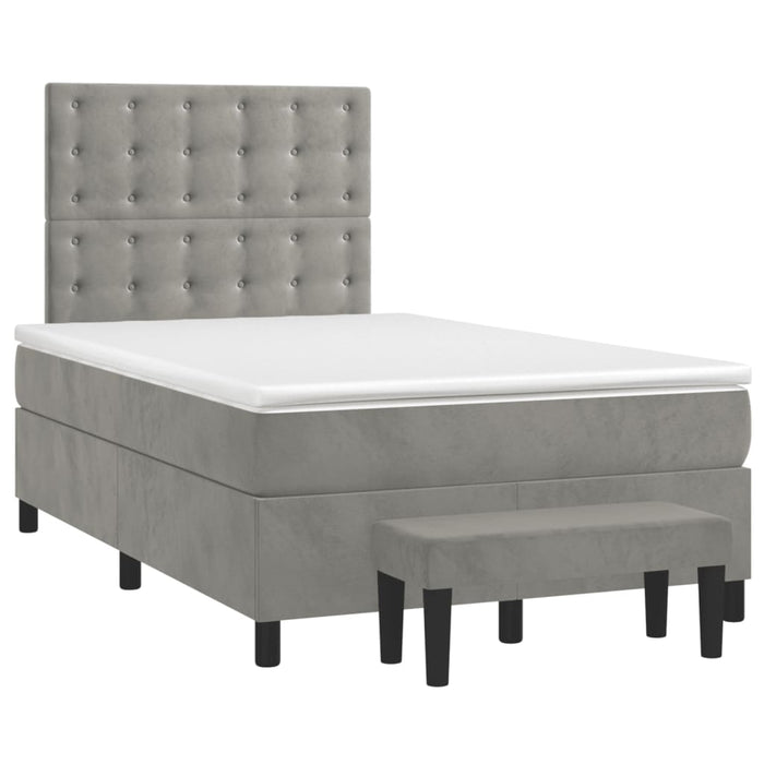 Pat continental cu saltea, gri deschis, 120x200 cm, catifea - WALTI WALTI