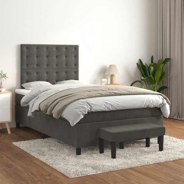 Pat box spring cu saltea, gri închis, 120x200 cm, catifea - WALTI WALTI