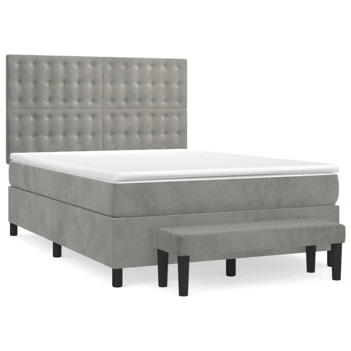Pat box spring cu saltea, gri deschis, 140x190 cm, catifea - WALTI WALTI