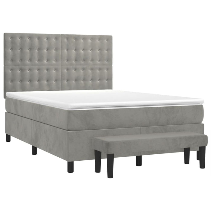 Pat box spring cu saltea, gri deschis, 140x190 cm, catifea - WALTI WALTI