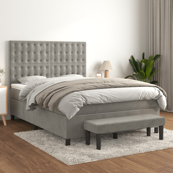 Pat box spring cu saltea, gri deschis, 140x190 cm, catifea - WALTI WALTI