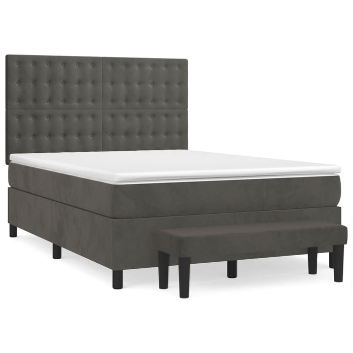Pat box spring cu saltea, gri închis, 140x190 cm, catifea - WALTI WALTI