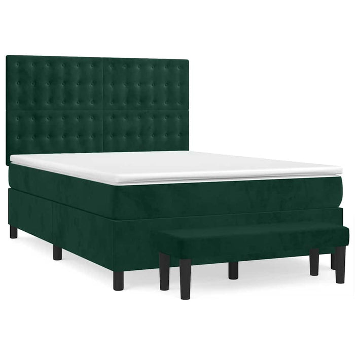 Pat box spring cu saltea, verde închis, 140x190 cm, catifea - WALTI WALTI