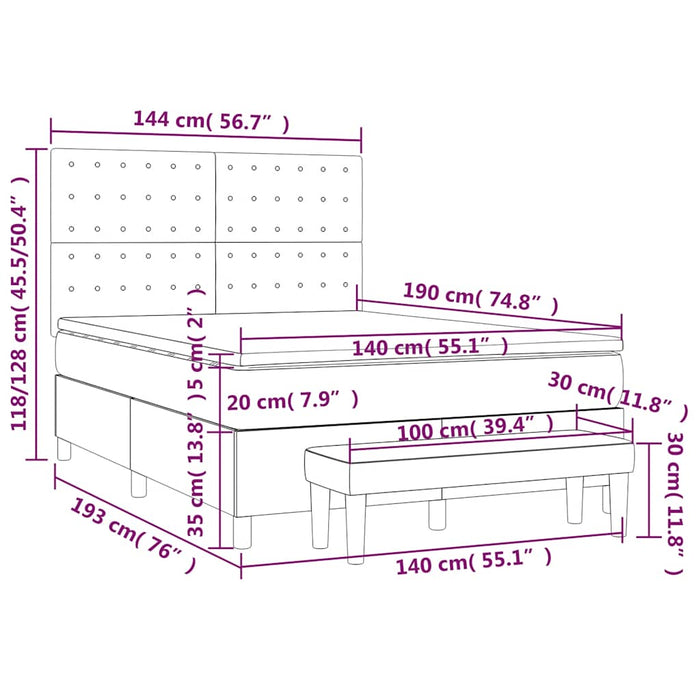 Pat box spring cu saltea, verde închis, 140x190 cm, catifea - WALTI WALTI