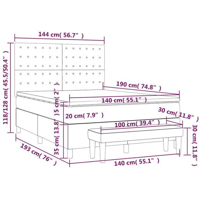 Pat box spring cu saltea, albastru închis, 140x190 cm, catifea - WALTI WALTI