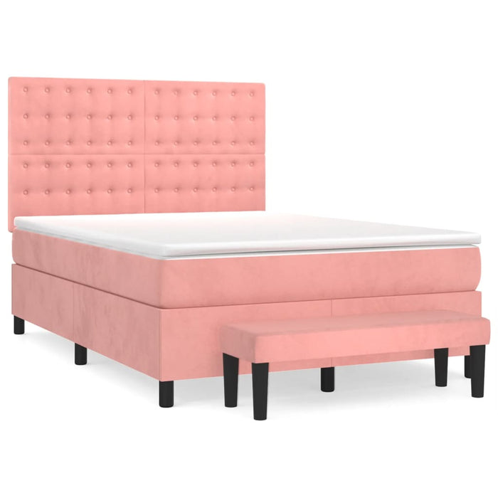 Pat box spring cu saltea, roz, 140x190 cm, catifea - WALTI WALTI