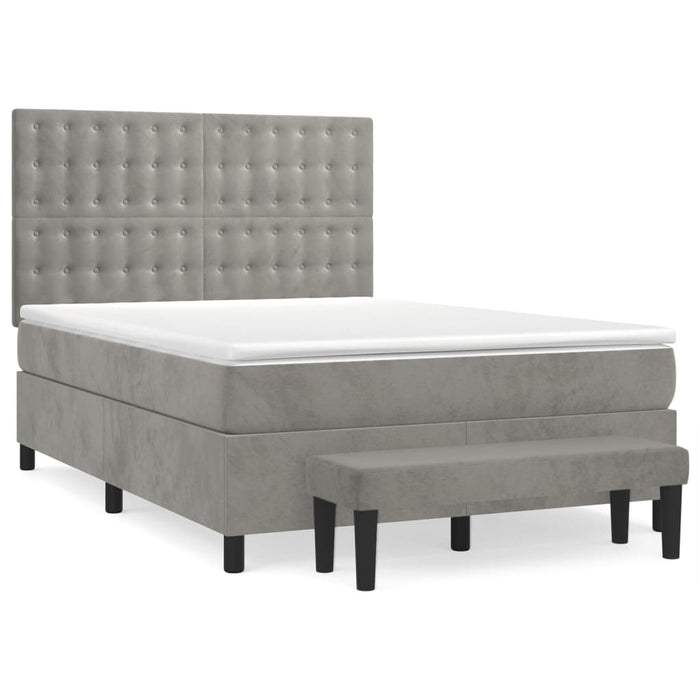 Pat box spring cu saltea, gri deschis, 140x200 cm, catifea - WALTI WALTI