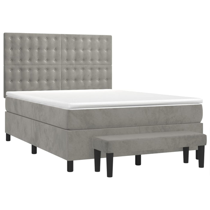 Pat box spring cu saltea, gri deschis, 140x200 cm, catifea - WALTI WALTI