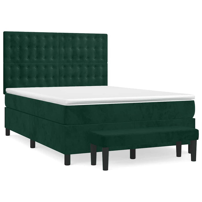 Pat box spring cu saltea, verde închis, 140x200 cm, catifea - WALTI WALTI