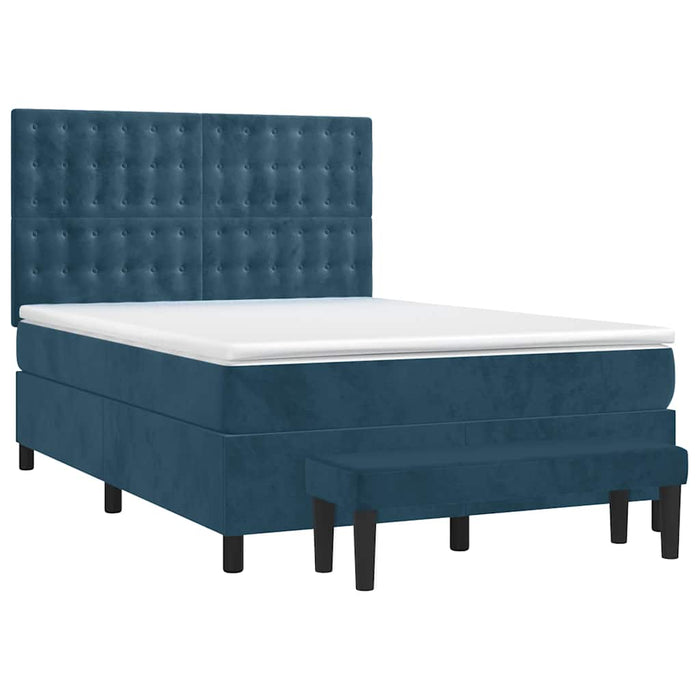 Pat box spring cu saltea, albastru închis, 140x200 cm, catifea - WALTI WALTI