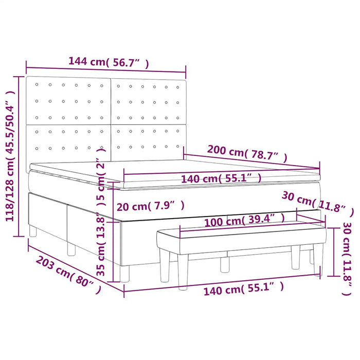 Pat box spring cu saltea, albastru închis, 140x200 cm, catifea - WALTI WALTI