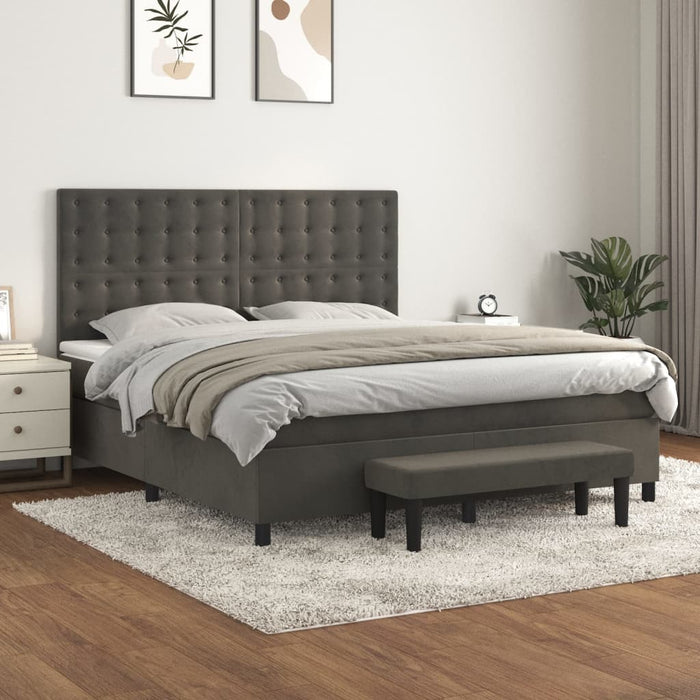 Pat box spring cu saltea, gri închis, 160x200 cm, catifea - WALTI WALTI