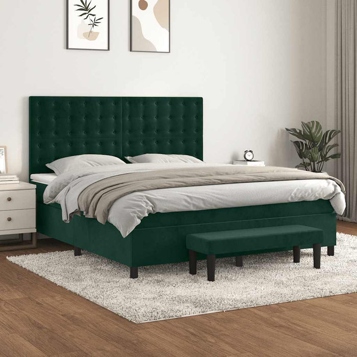 Pat box spring cu saltea, verde închis, 160x200 cm, catifea - WALTI WALTI