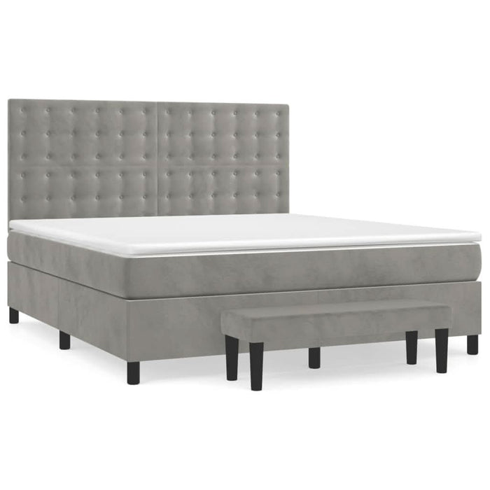 Pat box spring cu saltea, gri deschis, 180x200 cm, catifea - WALTI WALTI