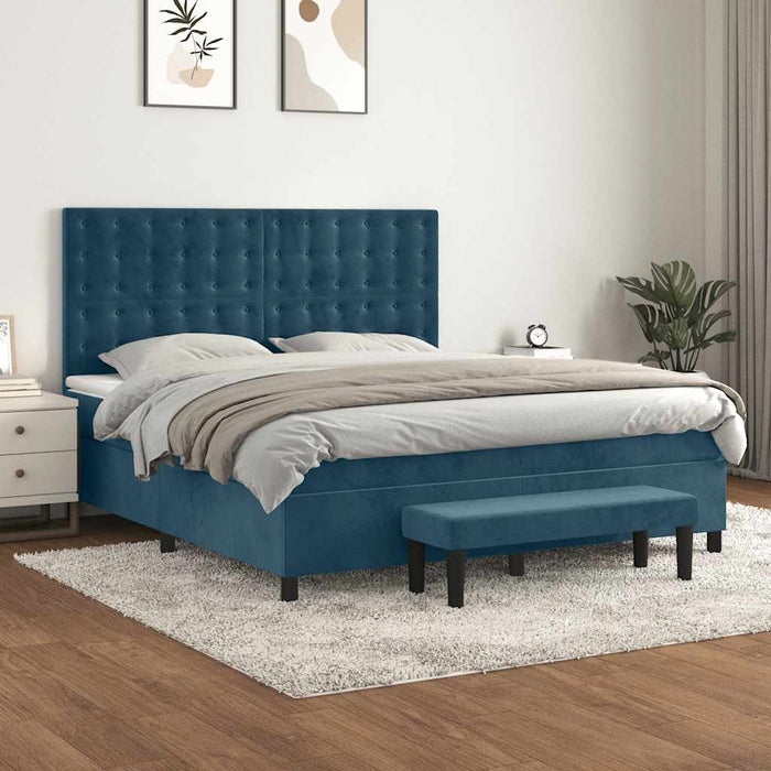 Pat box spring cu saltea, albastru închis, 180x200 cm, catifea - WALTI WALTI