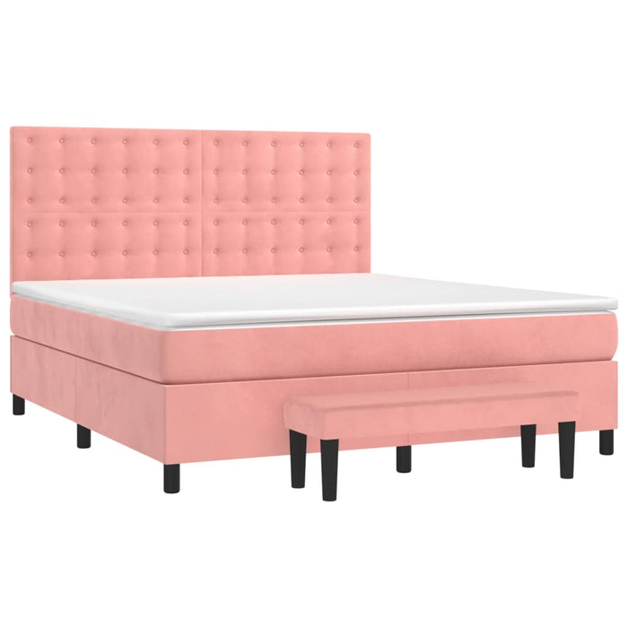 Pat box spring cu saltea, roz, 180x200 cm, catifea WALTI