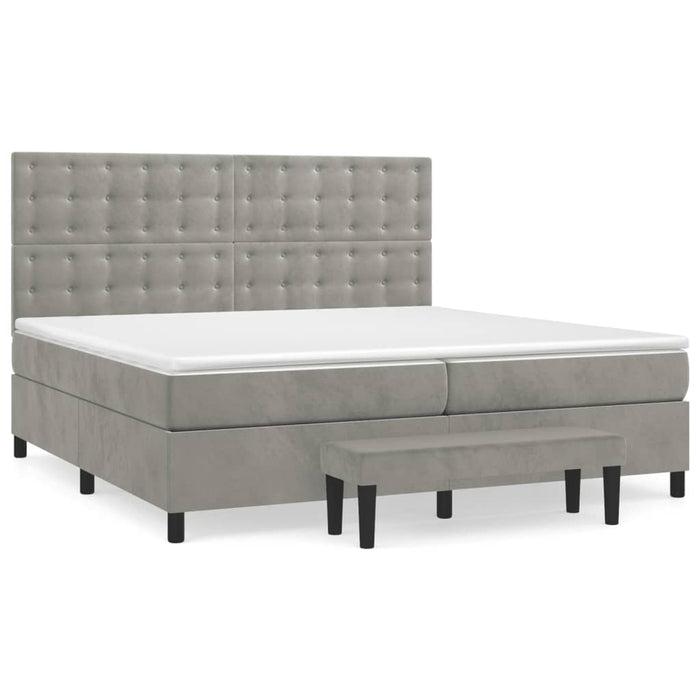 Pat box spring cu saltea, gri deschis, 200x200 cm, catifea - WALTI WALTI