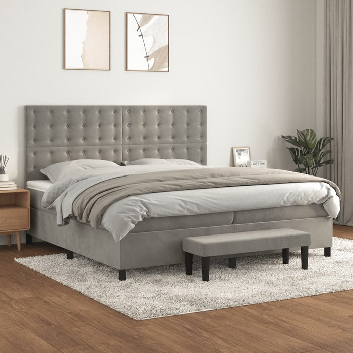 Pat box spring cu saltea, gri deschis, 200x200 cm, catifea - WALTI WALTI