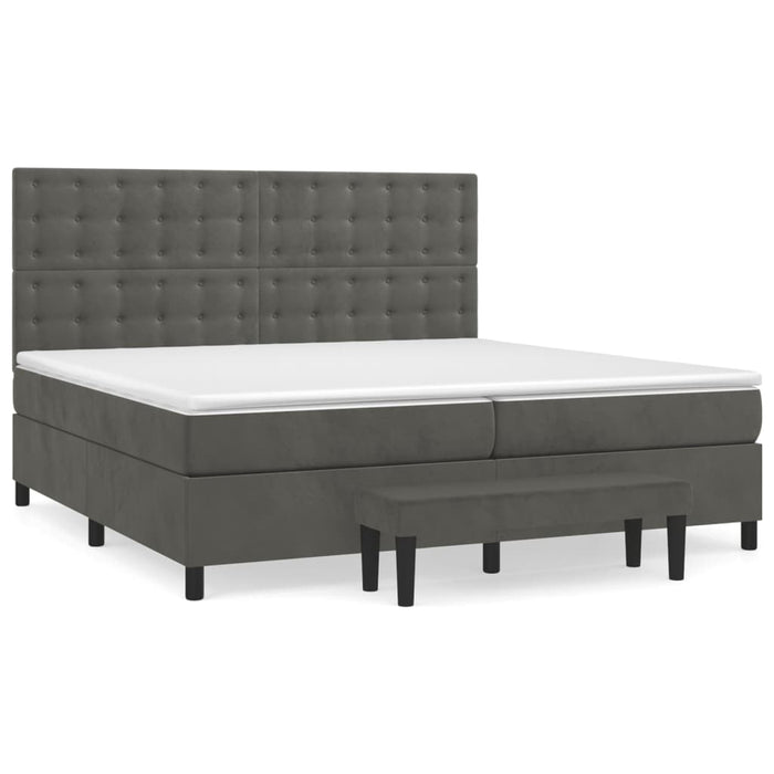 Pat box spring cu saltea, gri închis, 200x200 cm, catifea - WALTI WALTI