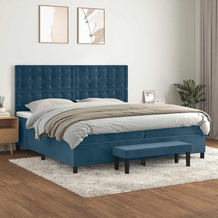 Pat box spring cu saltea, albastru închis, 200x200 cm, catifea - WALTI WALTI