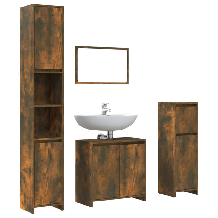 Set mobilier de baie, 4 piese, stejar fumuriu, lemn prelucrat - WALTI WALTI