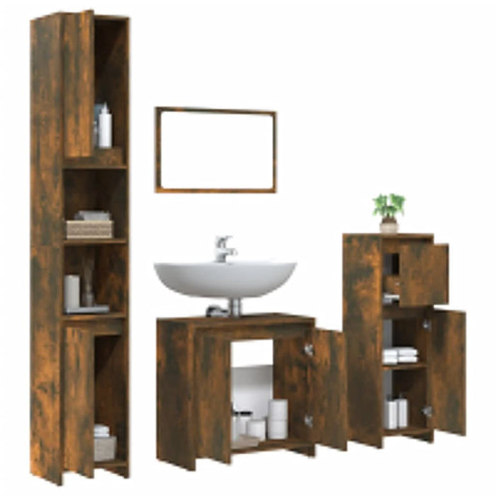 Set mobilier de baie, 4 piese, stejar fumuriu, lemn prelucrat - WALTI WALTI