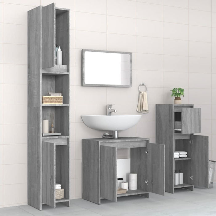 Set mobilier de baie, 4 piese, gri sonoma, lemn prelucrat - WALTI WALTI