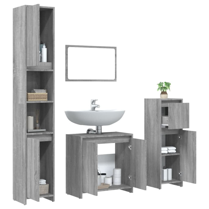 Set mobilier de baie, 4 piese, gri sonoma, lemn prelucrat - WALTI WALTI
