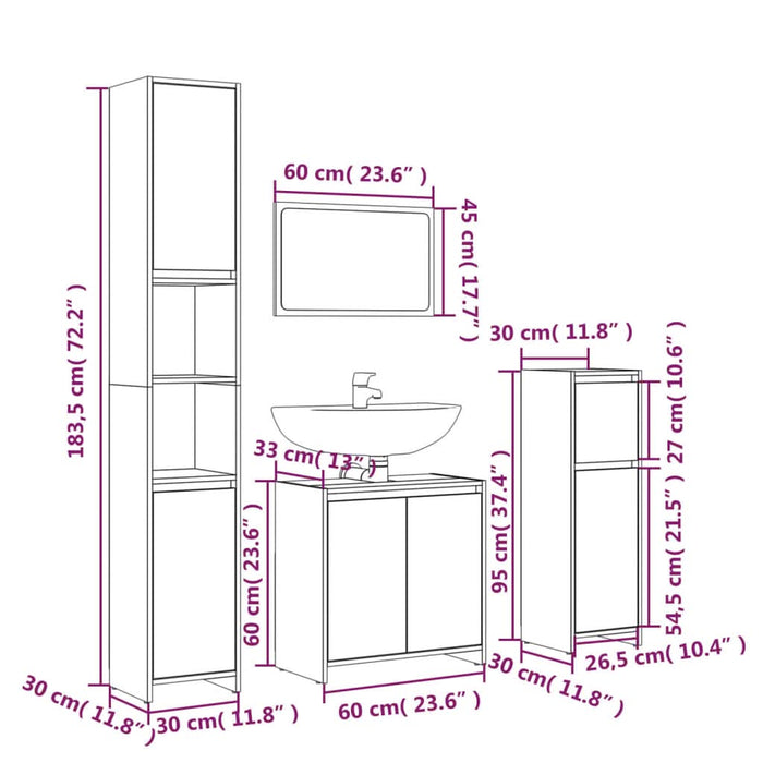 Set mobilier de baie, 4 piese, gri sonoma, lemn prelucrat - WALTI WALTI